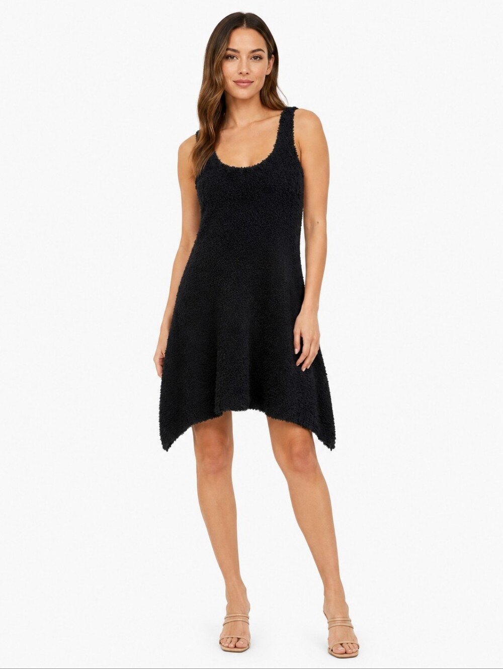 POL Black Textured Handkerchief Hem Mini Dress Small NWOT